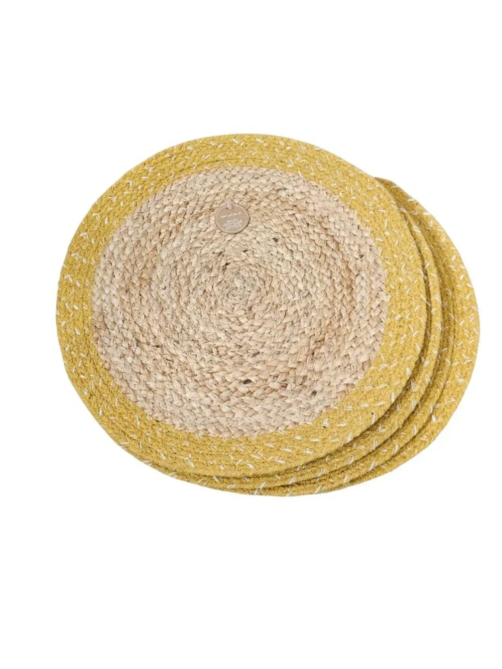 Hand And Earth Placemat Woven Jute Cotton Hand Braided Round Boho 4pc New 15